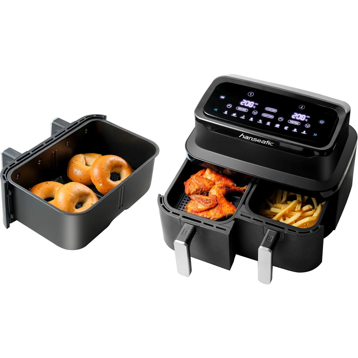 Hanseatic Heißluftfritteuse HAF212600D – 2-i-1 Airfryer, 2600 W, XXL-volym 9L